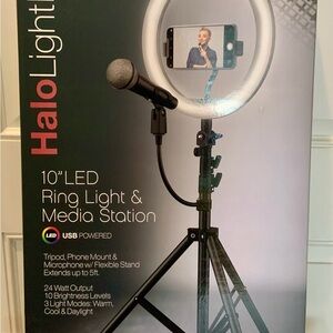 Halo Light 10" LED Ring Light & Media Station